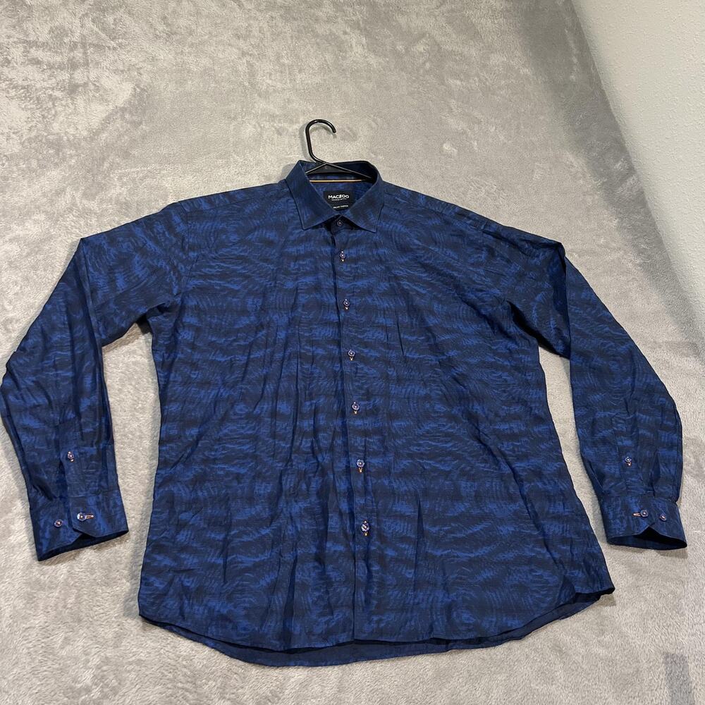 Maceoo Luxor Shirt Mens 2XL Navy Cobalt Italian Fabrics Long Sleeve Dress